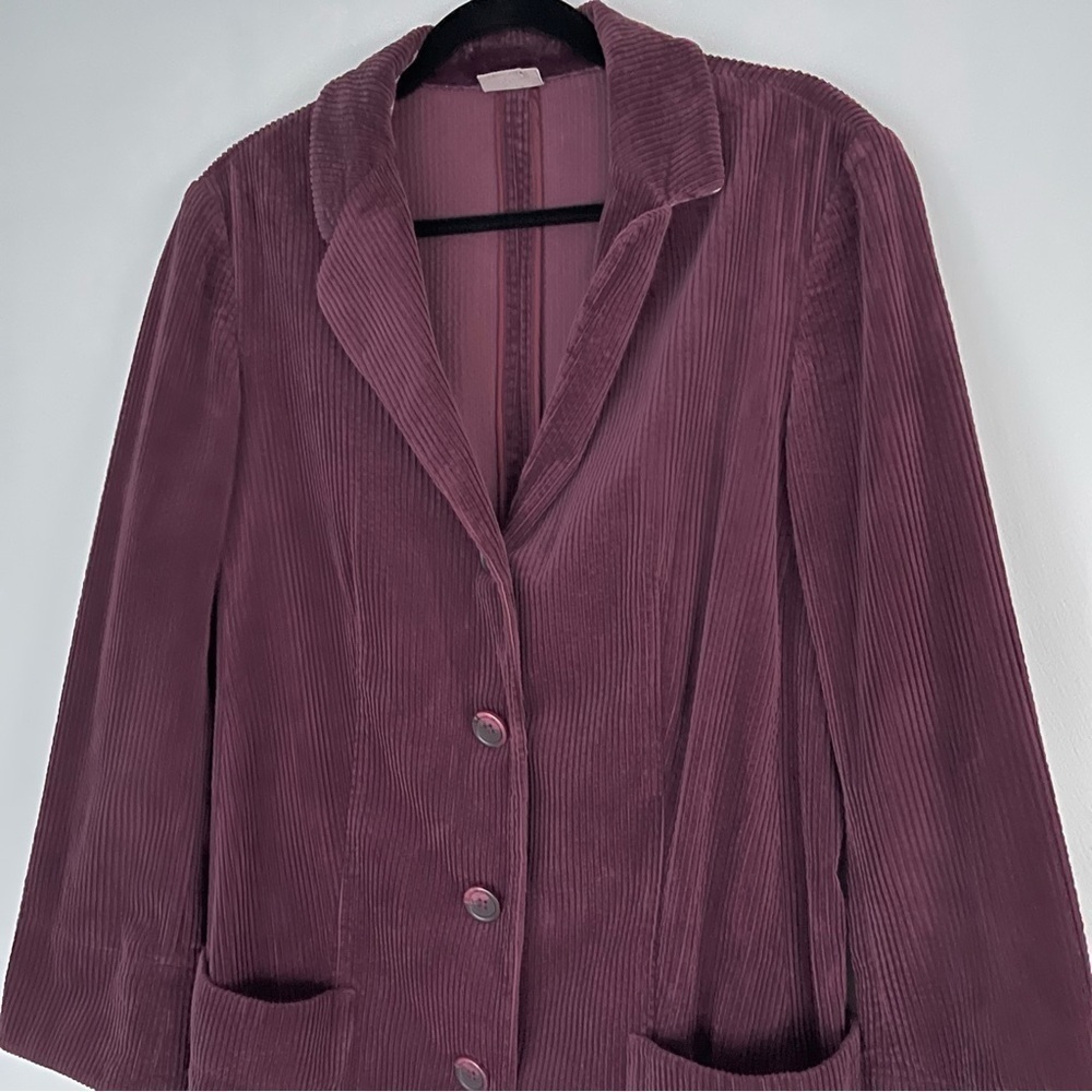 J. Jill Wide Wale Corduroy Velvet Trip Chore Jacket Coat Purple Plum Shacket - Picture 2 of 13